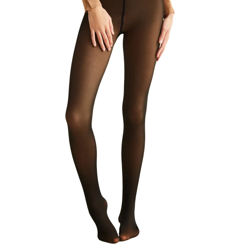 Fleece Lined Pantyhose for Women Fake Translucent Tights High Waisted Thermal Sheer Leggings 1 Pair - Image 2