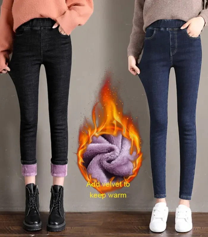 2020 Winter Double Fleece Thermal Jeggings Pants Ladies Outdoor Warm Jean Pants Winter Warm Pants For Women Ropa De Mujer
