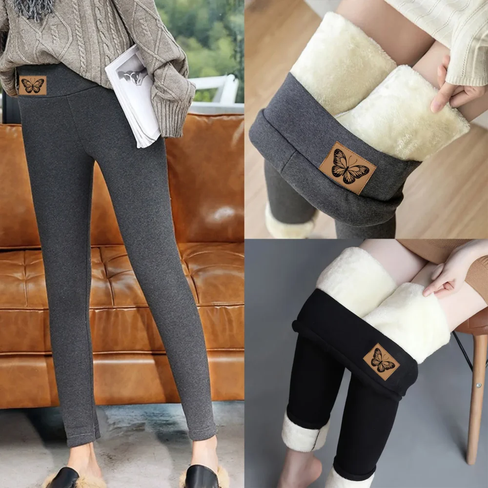 Women's Winter Leggings Pants Solid Warm Winter Tight Thick Velvet Wool Trouser Warm And Stretchy Cotton Pants With Added Fleece - Image 3