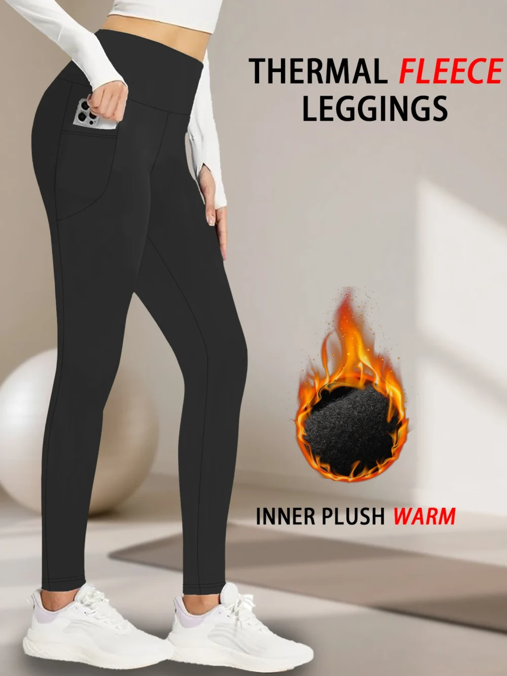 Super Soft Fleece Lined Leggings Women, Workout Yoga Running Thermal Warm Pants For cold winter