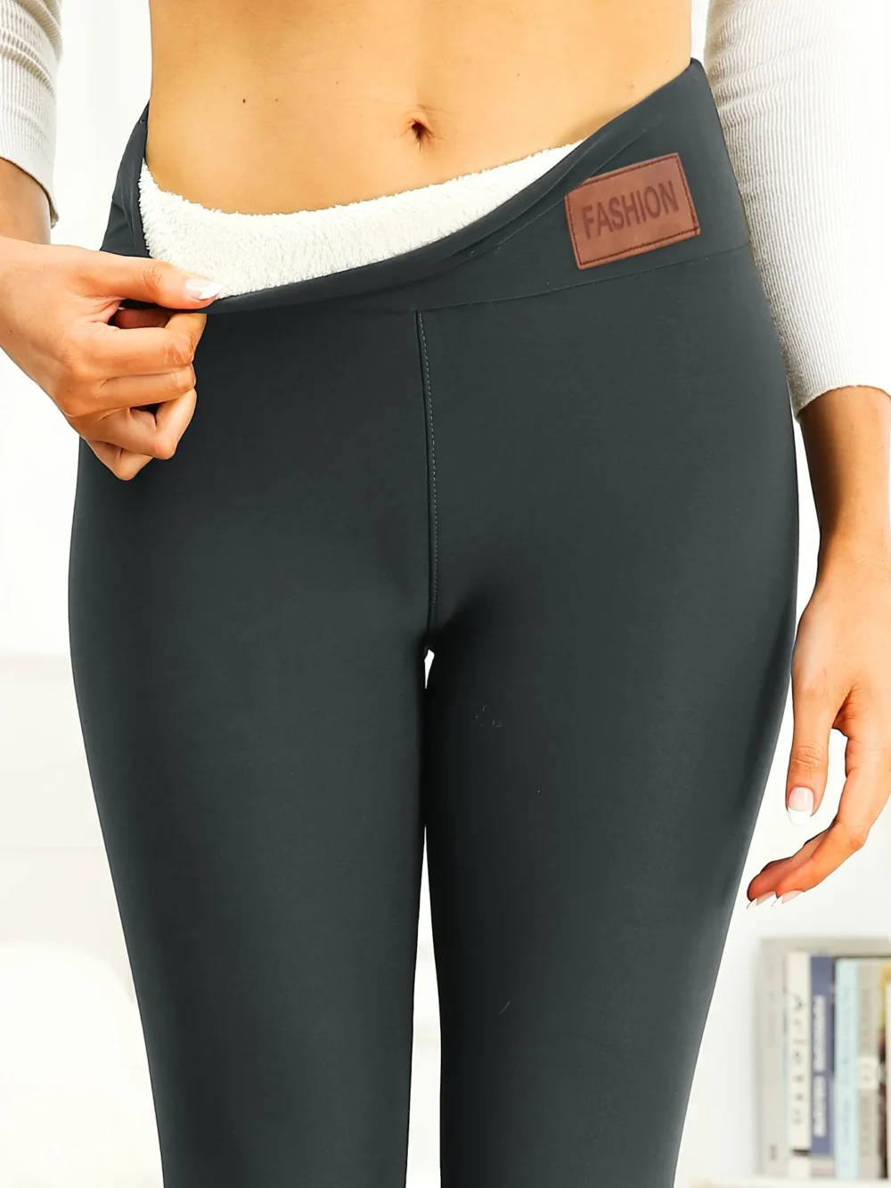 Women High Waist Thermal Leather Lamb Fleece Leggings Winter Warm Legging Solid Lamb Fleece Casual Pants Female Streetwear - Image 4