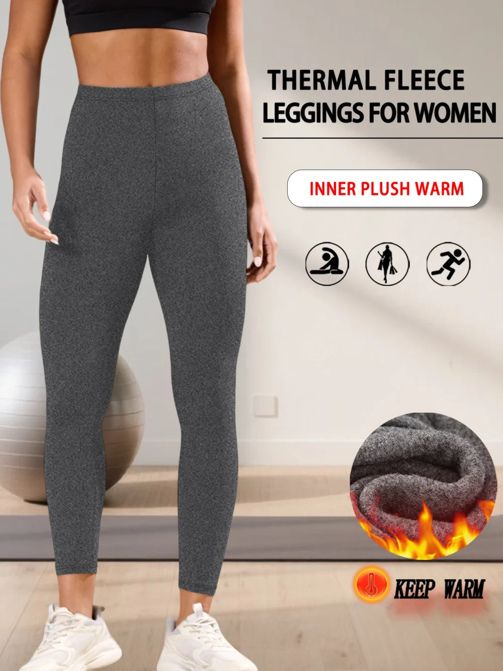 Super Soft Fleece Lined Leggings Women, Workout Yoga Running Thermal Warm Pants For cold winter - Image 2