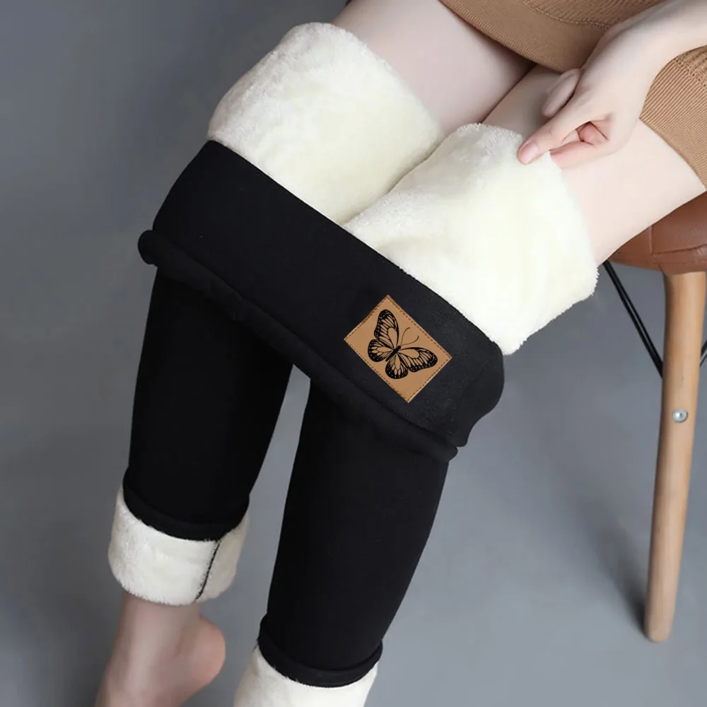 Women's Winter Leggings Pants Solid Warm Winter Tight Thick Velvet Wool Trouser Warm And Stretchy Cotton Pants With Added Fleece - Image 4