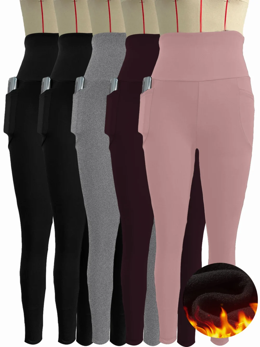 5 Pack Womens Thermal Fleece Lined High Waisted Leggings Workout Winter Warm Thick Tights Soft Yoga Pants