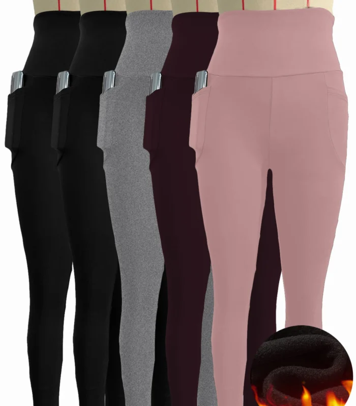 5 Pack Womens Thermal Fleece Lined High Waisted Leggings Workout Winter Warm Thick Tights Soft Yoga Pants