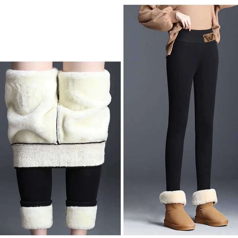Women's Winter Leggings Pants Solid Warm Winter Tight Thick Velvet Wool Trouser Warm And Stretchy Cotton Pants With Added Fleece - Image 5