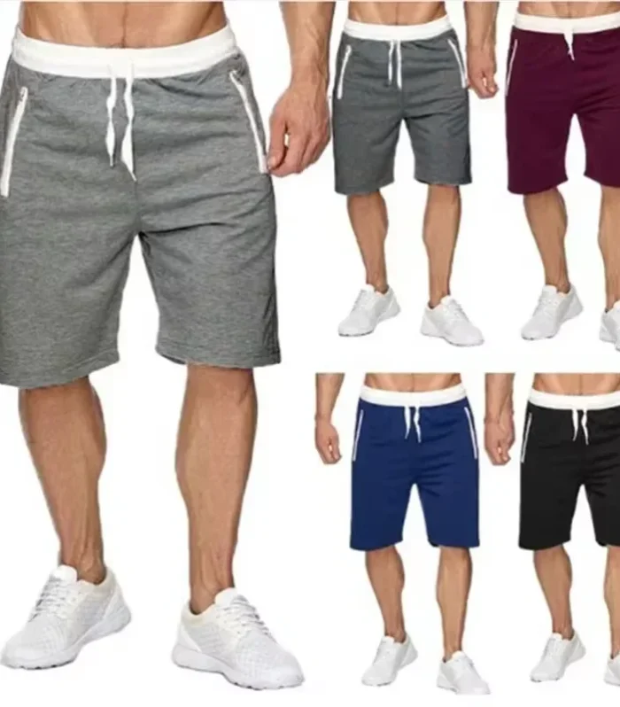 Summer 2025 new products: Men's running shorts, solid-colored beach shorts, casual straight-leg pants, with zippered pockets