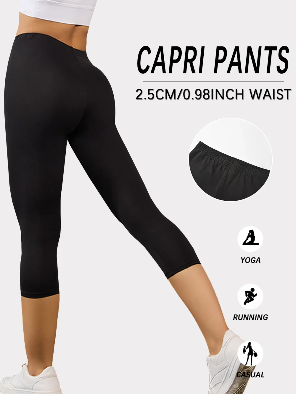 Women's Super Soft Capri Pants High Stretchy Breathable Pants No See Through Workout Running Yoga Athletic Pants Gym Leggings - Image 2